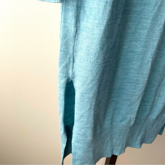 Tahari 100% Merino Wool Long Longline Open Knit Cardigan Sweater Ice Blue Small - Picture 5 of 10